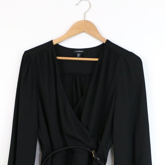 *Le Chateau V Neck Long Sleeve Black Belted Blouse - Picture 4 of 8